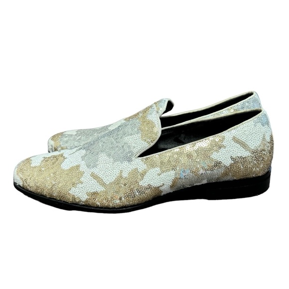Stacy Adams Strut Gold White Silver Sequin Men's 10 Slip On Oxfords #25253-110 - Picture 2 of 7